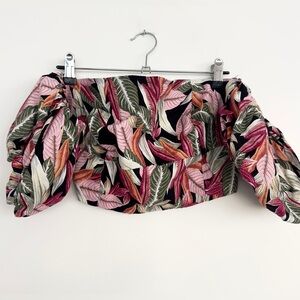 NWT LOFT Linen Puff-Sleeve Off-Shoulder Cropped Top – Size M